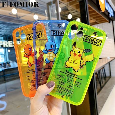 Fluorescent Color Cute Pokemon Cartoon Cases For Iphone 12 11 Pro Max