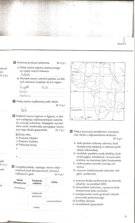 Geografia Sprawdzian Klasa 8 Afryka - zadania z podręcznika ,,wiesz czy nie wiesz" z rozdziału Afryka str.34