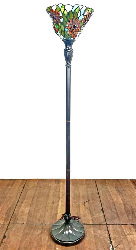 Lot Dark Bronze Stained Glass Torchiere Floor Lamp