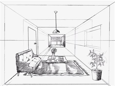 Living Room One Point Perspective Drawing