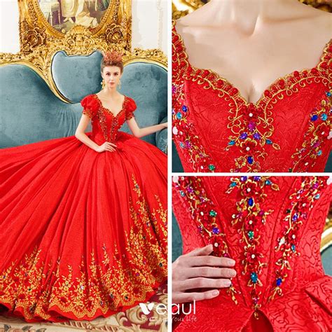 Classic Vintage Retro Red Wedding Dresses 2019 Princess Square