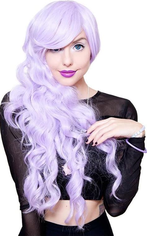 Classic Wavy Lavender Wig Wigs Hair Styles Side Swept Bangs