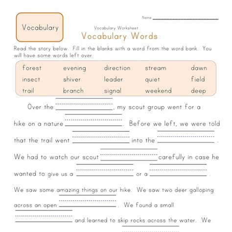 Fill In The Blanks Vocabulary Worksheet 2 All Kids Network