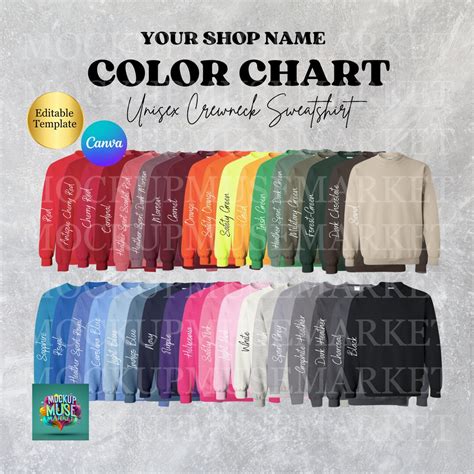 Gildan 18000 G180 Color Chart Editable Color Chart G180 Mockup Color
