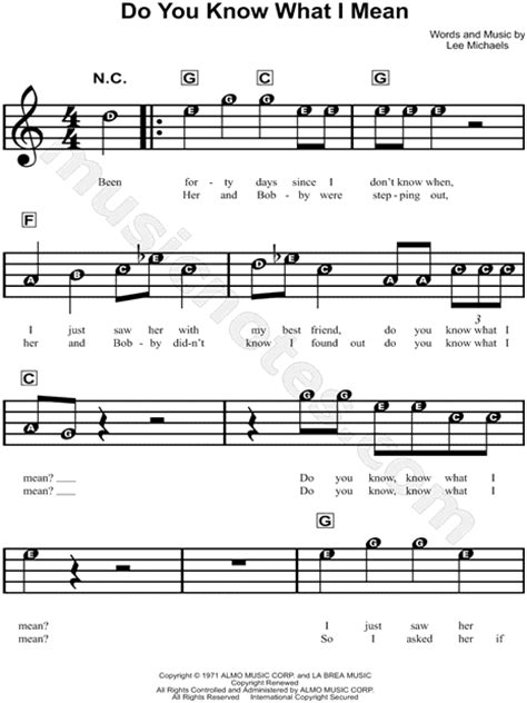 Lee Michaels Do You Know What I Mean Sheet Music For Beginners In C