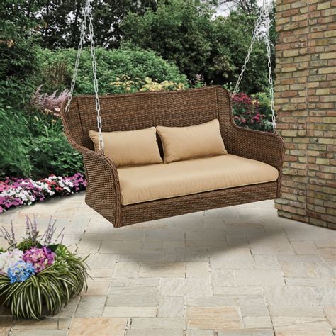 Wicker Outdoor Porch Swing With Cushions Color Light Brown Patio