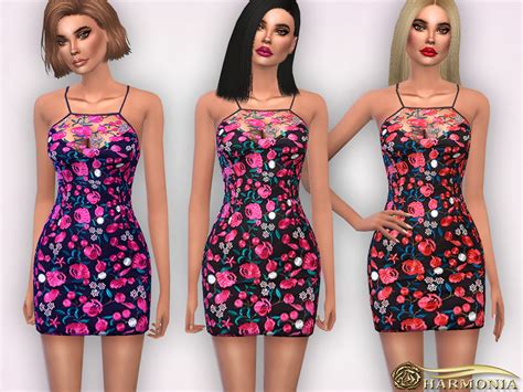 The Sims Resource Floral Embroidered Strappy Bodycon Dress