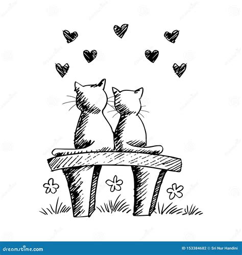 Two Cute Cats In Love Stock Vector Illustration Of Doodle 153384682