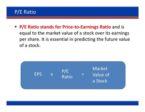 It is calculated by dividing the company's equity by the total number of outstanding shares. Earning Per Share (EPS) and Price Earnings Ratio (P/E Ratio)