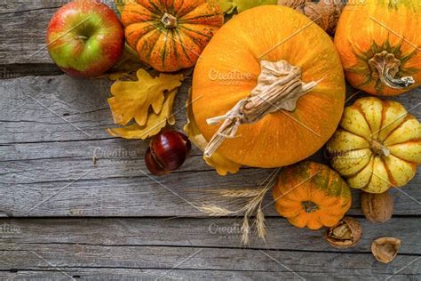 Thanksgiving Decorations On Rustic Background High