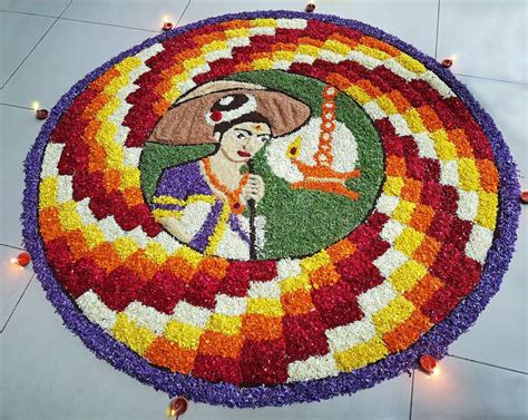 Indian Festival Traditional Floral Design Art With Colorful Flower