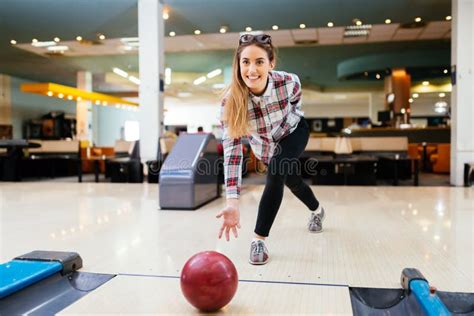 Woman Throwing Bowling Ball Stock Photo Image Of Active Hand 125407928