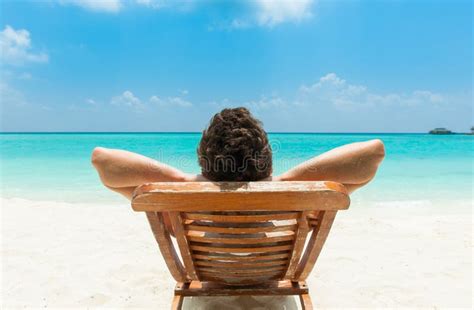 Man Relaxing On Beach Stock Image Image Of Male Relaxation