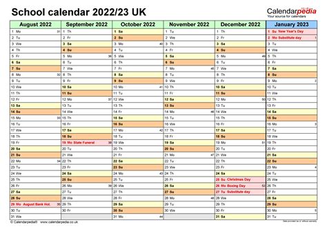 School Calendars 202223 Uk Free Printable Word Templates