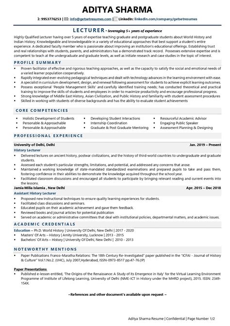 Lecturer Resume Examples And Template With Job Winning Tips