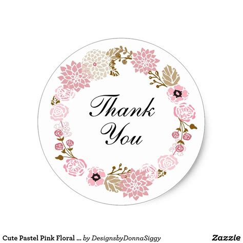 Cute Pastel Pink Floral Wreath Thank You Classic Round Sticker Zazzle