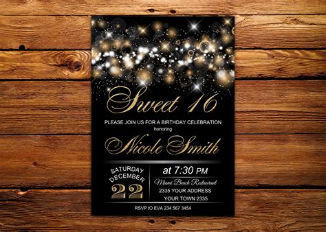 Sweet 16 Invitation Sweet Sixteen Birthday Invite Black And Etsy