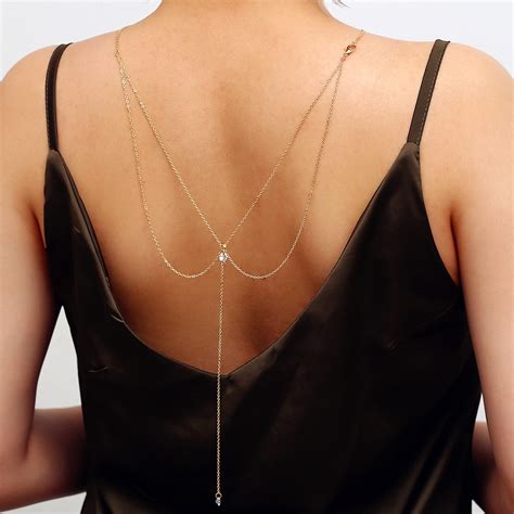 Sale Women Long Necklace Body Sexy Chain Bare Back Gold Silver Gold Crystal Pendant Chain