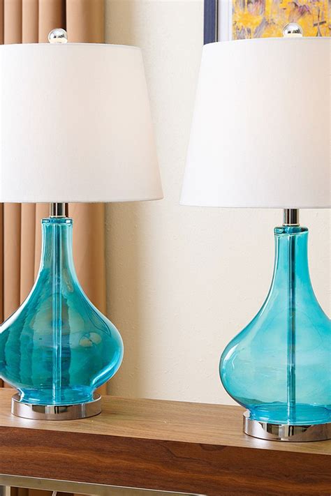 Delicate textures enhance bedroom interior design. Levi Navy Blue Glass Table Lamp - Set of 2 on @HauteLook | Lamp, Lamp sets, Turquoise table