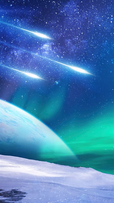 Aurora Polar Con Estrellas Fugaces Y Planeta De Fondo Fondo De Pantalla 4k Hd Id 9891