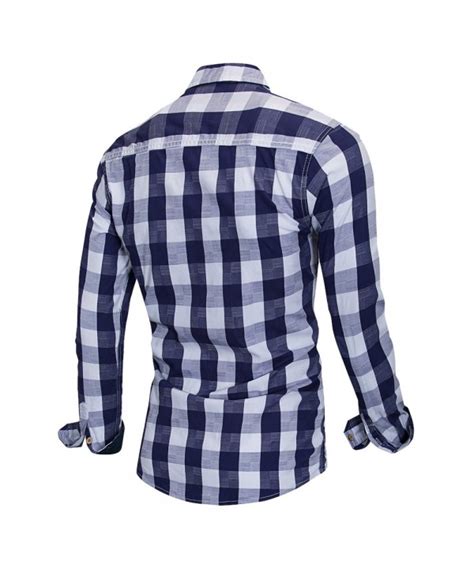 Fredd Marshall Fm155 Long Sleeve Cotton Plaid Men Shirt Royal Blue