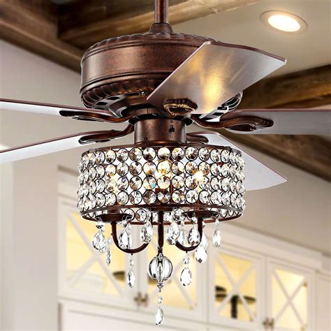 Ceiling fan with lights lighting fan led light adjustable wind speed remote control dimmable 3 files fan chandelier modern 22 inch invisible acrylic bedroom living room can timing hanging lamp (white). Becky 52" 3-Light Crystal LED Chandelier Fan With Remote ...