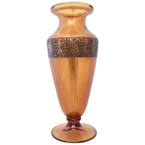 Amber Glass Vase By Moser Karlsbad With Gold Mythological Motives 1910s For Sale At 1stdibs