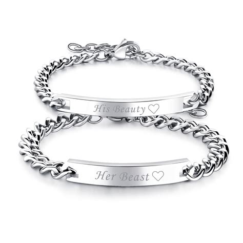 2pcs His And Hers Matching Bracelets For Couples Set Stainless Steel