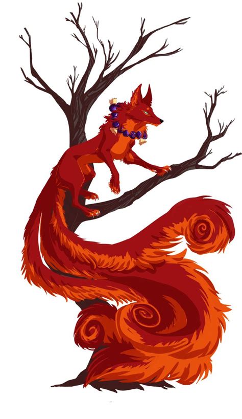 The Red Kitsune By Eliaowl On Deviantart Kitsune Mythical Creatures