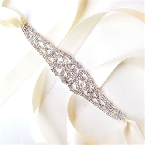 Stunning Rhinestone Bridal Belt Sash Or Headband Custom Ribbon White
