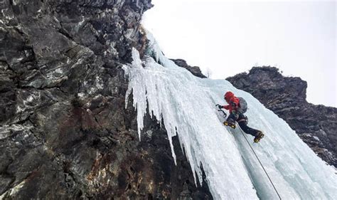 Ice Climbers Brave The Frozen Waterfall In The French Alps