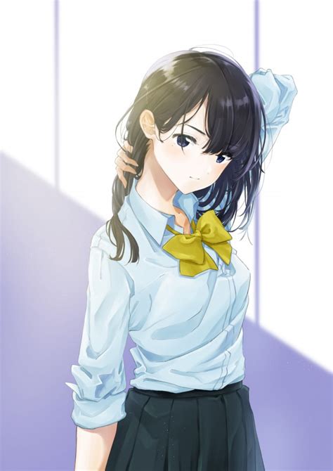 Wallpaper Anime School Girl Black Hair Cool Ribbon Sunlight Wallpapermaiden