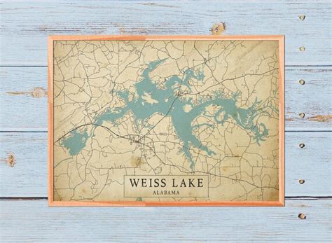 Vintage Style Map Of Weiss Lake Alabama Usa Instant Download Etsy