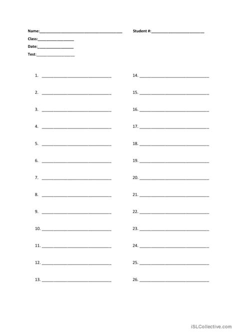 Vocabulary Quiz Template English Esl Worksheets Pdf And Doc