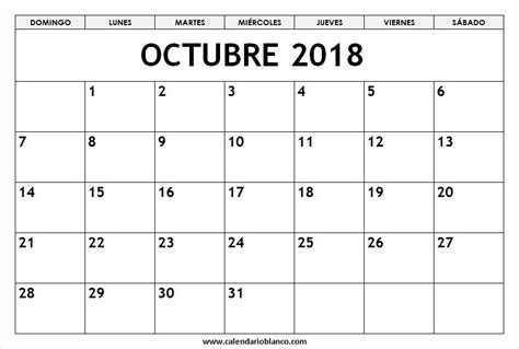 Descargar Calendario Octubre 2018 Para Imprimir En Línea Este Blog