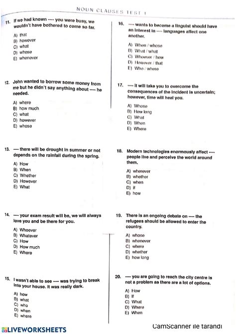 A noun clause is that contains a finite verb and functioning like a noun within a sentences. Noun clause Interactive worksheet