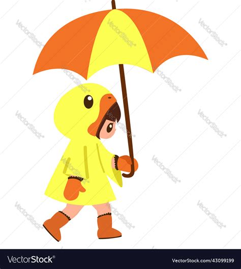 Girl Wearing Raincoat And Holding Umbrella Vector Image