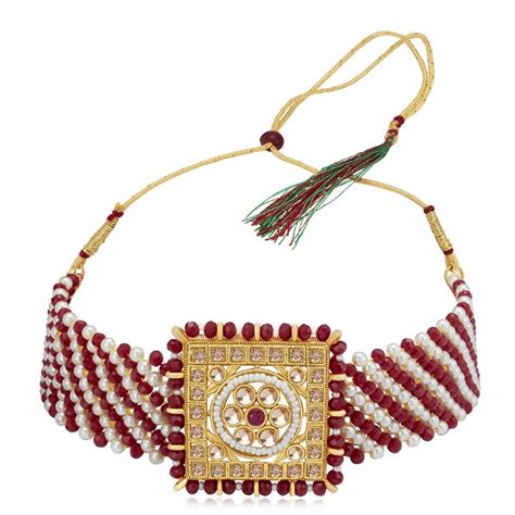 sukkhi lavish lct gold plated maroon necklace set suryastores