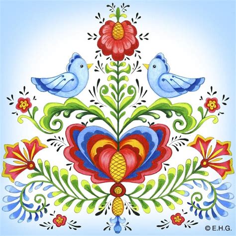 Tile Magnet Rosemaling And Lovebirds With Images Rosemaling Pattern