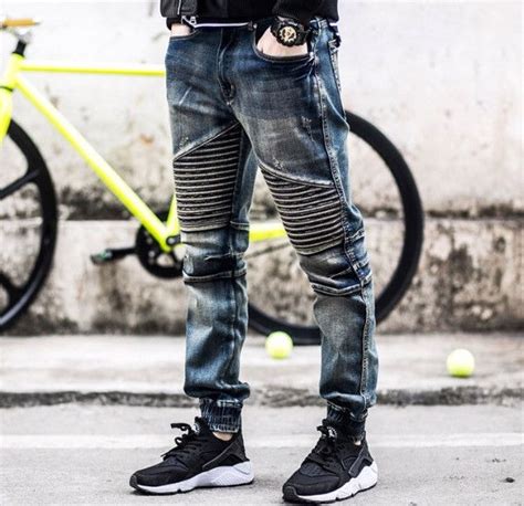 Mens Premium Denim Biker Jeans Premium Denim Streetwear Jeans