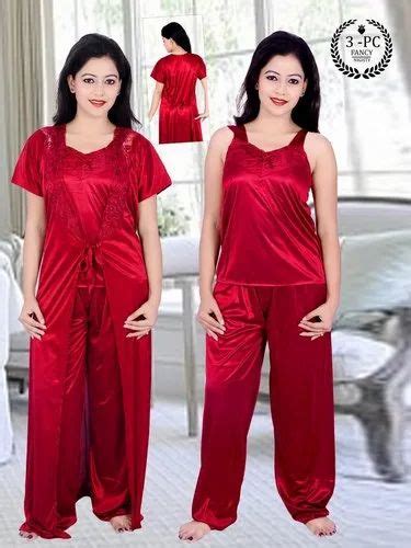 Full Length Satin Three Piece Nighty Set Medium At Rs 225set In New Delhi