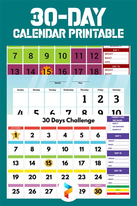 30 Day Calendar Printable