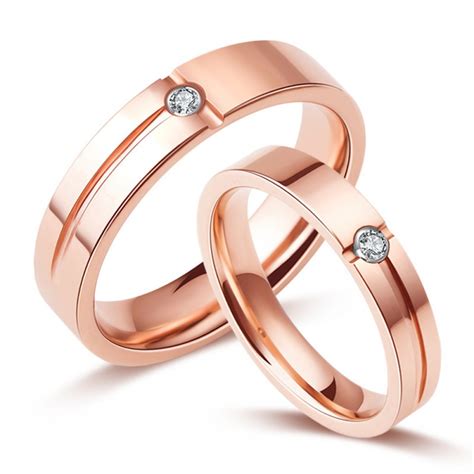 Engravable Couples Tungsten Plated 18k Rose Gold Promise Ring For Her And Him