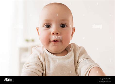 Close Up Of Happy Little Baby Boy Face Stock Photo Alamy