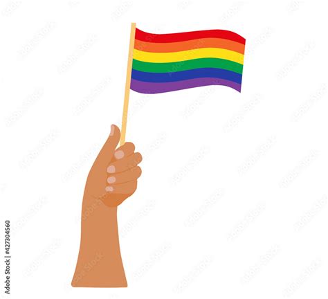 Lgbt Pride Month Holiday People Hold Rainbow Flag Hands With Flags Vector Illustration Vector