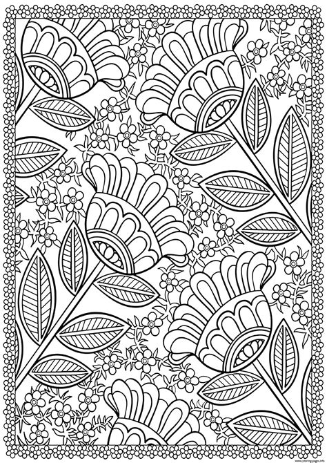 Flower printable pdf coloring pages. Four Big Flowers Coloring Pages Printable