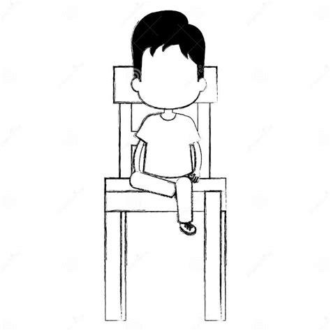 Little Boy Sitting In Chair Wooden Character Stock Illustration