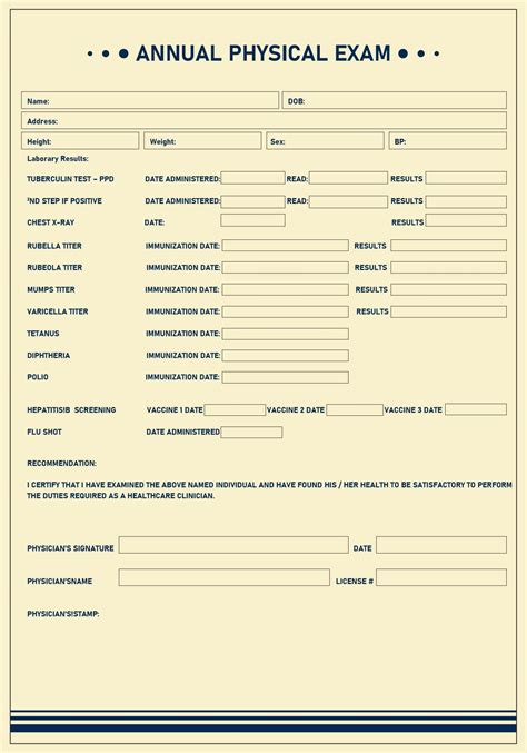 Printable Physical Examination Form Printable Forms Free Online