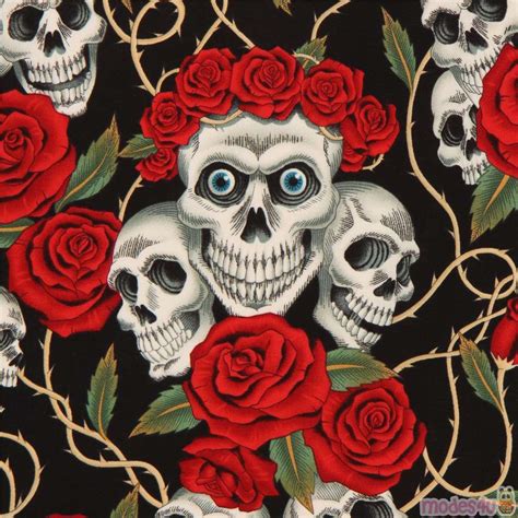 Black Alexander Henry Fabric Roses And White Skulls Modes4u