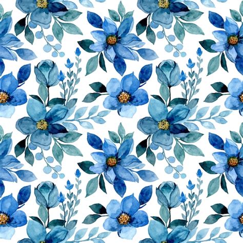 Premium Vector Seamless Pattern With Blue Flower Watercolor